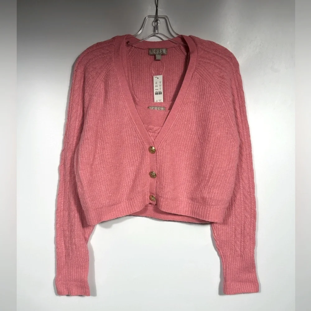 NEW J.Crew Supersoft cropped cable-knit sweater-tank set Size M Hthr Sorbet